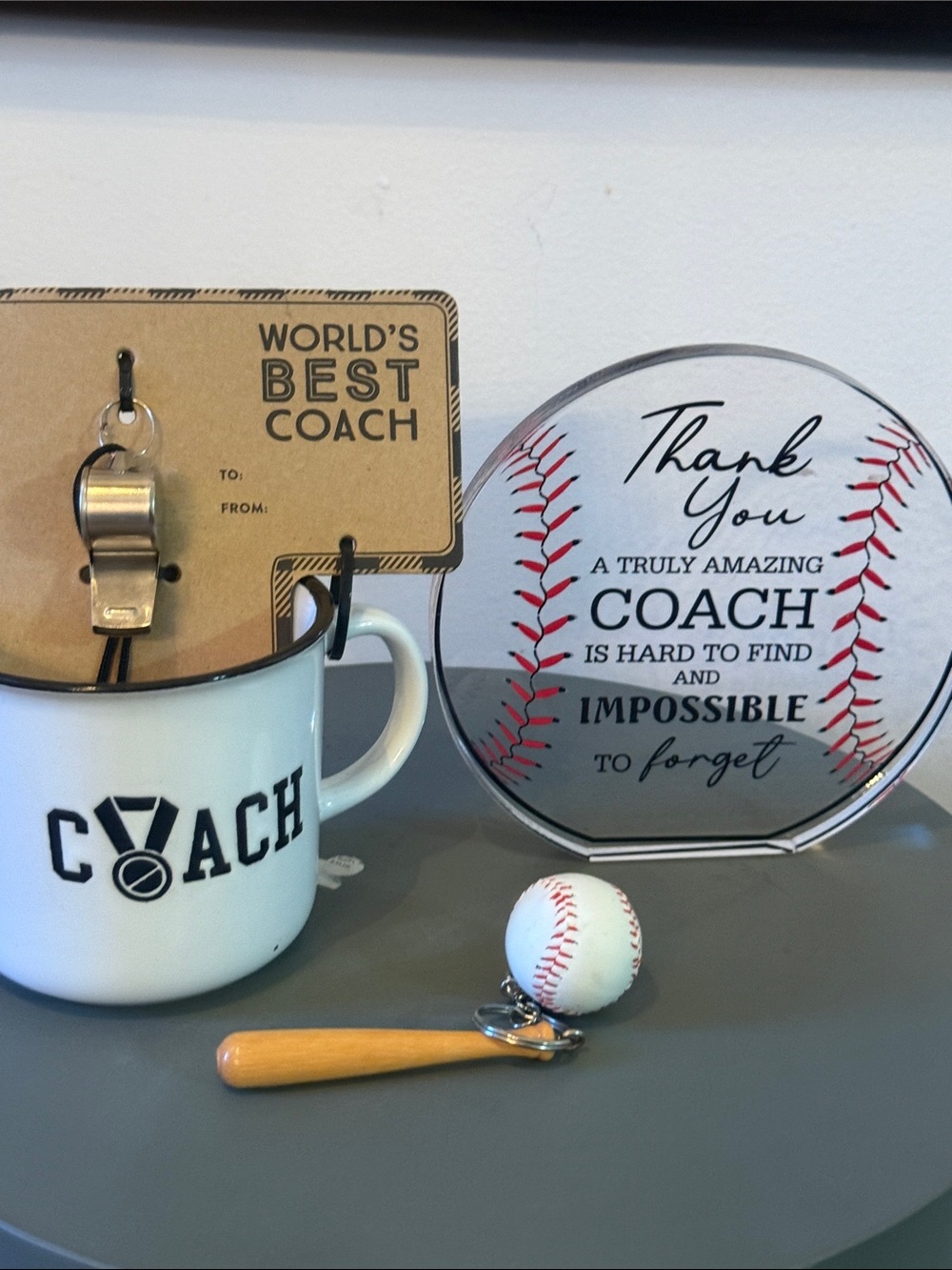 Thank You Coach Decorative Plaque - Silver with Red Stitching Coach Cup